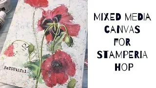 Stamperia hop-  mixed media canvas and rice paper collage