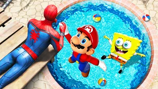GTA 5 Water Ragdolls Spiderman vs Spongebob vs Mario Jumps/Fails (Euphoria Physics)