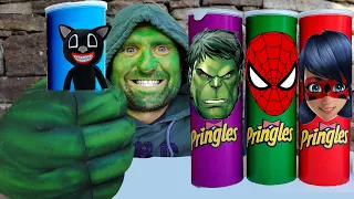 프링글스를 먹으면 무엇으로 변할까요! 알리의 마법 Mukbang Giant Pringles with elsa and Hulk  Compilation by PelMen