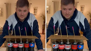 Man confidently plays Coke vs Pepsi blind taste test challenge