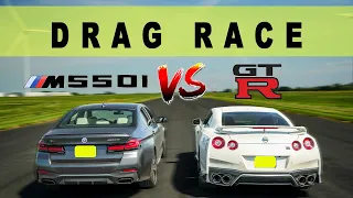 2022 BMW M550i XDrive takes on 2018 Nissan GTR R35, can it win? Drag and Roll Race.