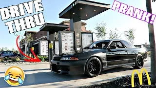 Reverse Drive Thru Prank With Right Hand Drive Nissan Skyline GTR!!