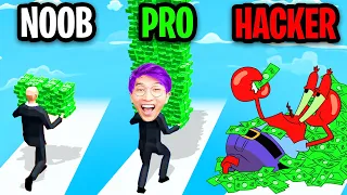NOOB vs PRO vs HACKER In MONEY RUN 3D!? (BUSINESS RUN 3D APP GAME!)