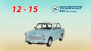 Trabant 601 Deluxe 1:8 Hachette, číslo 12–13–14–15, kabely desky, druhé kolo, zavěšení kola