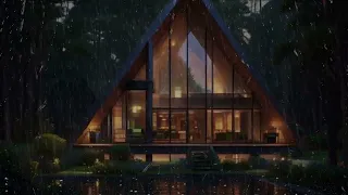 Quality Sleep with Powerful Rainstorm Sounds & Thunder Shaking on Glass Wooden House in Dark Forest