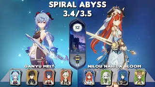 Spiral Abyss 3.4/3.5 | C0 Ganyu Melt & C0 Nilou Bloom | Floor 12 (9 stars) | Genshin Impact