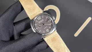 The Perfect Panerai Radiomir Strap "Slayer Sage" w/ Sewn Buckle on PAM00346 Titanium Tobacco Dial 4K