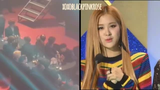 EXO's Baekhyun waving to Blackpink's Rose