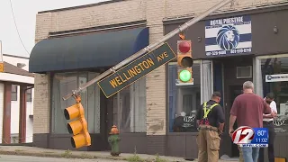 Crash involving Cranston fire vehicle knocks down traffic light pole