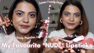 My Favourite *NUDE LIPSTICKS* for Summers💄☀️ ALL SWATCHES 💋Nykaa, Maybelline, Lakme, Praush & More
