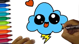 HOW TO DRAW A CUTE KAWAII CLOUD STEP BY STEP - DRAWINGS EASY KAWAII - HOW TO DRAW A CUTE CLOUD