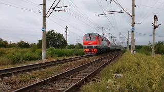 Тепловоз ТЭП70БС-159 с пассажирским "Нижневартовск-Астрахань" на станцию Анисовка!
