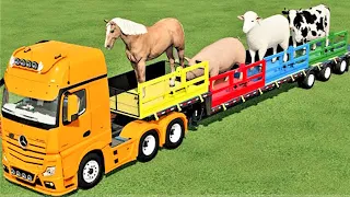 TRANSPORTING OF COLORS ! GIANT ANIMALS LOADING ON LOW LOADER w JOHN DEERE 6R ! Farming Simulator 22