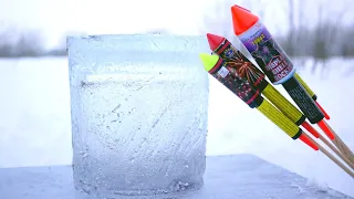 Experiment : Ice & Snow vs XXL Rocket Fireworks