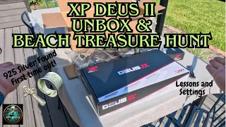 XP DEUS II Metal Detector Unboxing + First Beach Treasure Hunt! | Settings and Lessons Learned