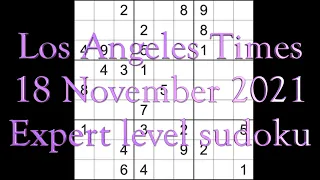 Sudoku solution – Los Angeles Times sudoku 18 November 2021 Expert level