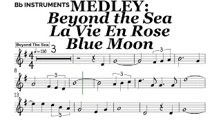 MEDLEY Beyond The Sea La Vie En Rose Blue Moon Bb Instruments Sheet Backing Play Along Partitura