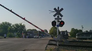 Short NS Intermodel Train Seperates Christian Parade - Main Street Railroad Crossing #1, Elkhart IN.