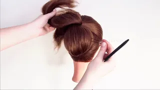 Красивая Прическа с бубликом. Hairstyles with in 1 donut. Peinados