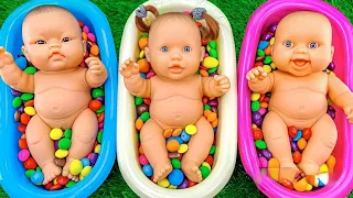 Satisfying Video | Mixing Candy in 3 Color BathTubs with Grid Ball Slime & Magic PlayDoh ASMR #246