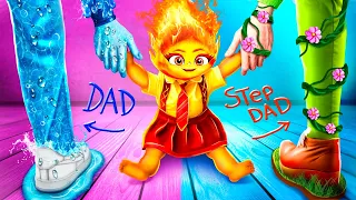 Mom Ember and Stepdad VS Dad Wade from Elemental! Fire vs Water Parenting Hacks!