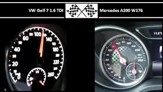 VW Golf 7 1 6 TDI VS. Mercedes A200 W176 - Acceleration 0-100km/h