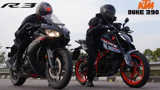 Yamaha R3 vs Duke 390 2024 Drag Race