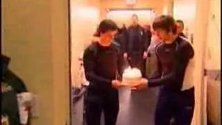 Sidney Crosby and Alex Ovechkin give Shanahan a Bday Cake