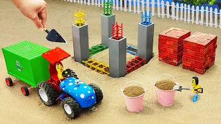 Diy tractor making mini Concrete House Construction | diy mini Excavator rescues Tractor | HP Mini