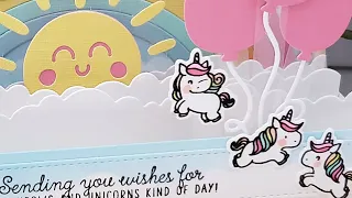 Slimline Box Card Tutorial with Slim Scenescape Rainbow Add ft Mama Elephant Little Unicorn Agenda