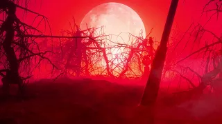 Red Full Moon Rundown Graveyard Halloween 4K Long Screensaver || Wallpaper || Background Video