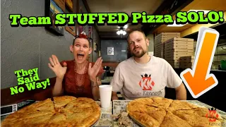 Team Stuffed Pizza Challenge SOLO |ManVFood | New Record | Molly Schuyler