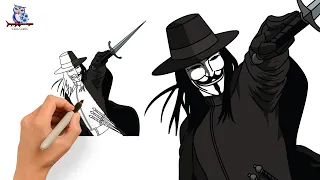 How To Draw V for Vendetta Guy Fawkes Mask - Easy Art Tutorial