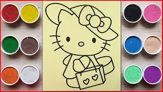 TÔ MÀU TRANH CÁT HELLO KITTY ĐI MUA SẮM - Colored sand painting Kitty shopping (Chim Xinh)