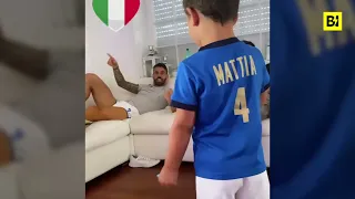 Euro 2020, la semifinale di Leonardo Spinazzola: l'inno con il figlio, poi l'esplosione di gioia
