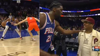 Joel Embiid shows love to Allen Iverson after clutch steal on Josh Giddey to win 🔥