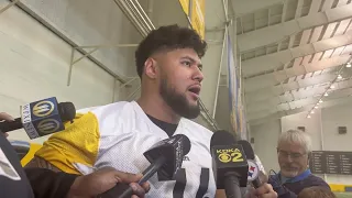 Steelers OT Troy Fautanu on Playing Right Tackle, Mentorship with Isaac Seumalo, Rookie Minicamp