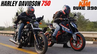 2024 KTM Duke 390 vs Harley Davidson Street 750 Drag Race