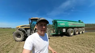 Hauling Cow Manure With Houle Tanks And Challenger Tractors In Michigan