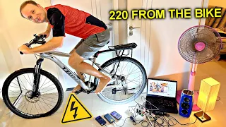 How to make a 220 volt BICYCLE GENERATOR ⚡️🚴‍♀️⚡️ Feeds DOZENS of consumers like from an outlet