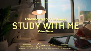 1.5-HOUR STUDY WITH ME at Sunset / Calm Piano🎹/ Summer Day / Pomodoro 30-5