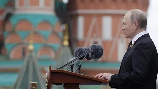 Russian President Vladimir Putin delivers speech at Victory Day military parade