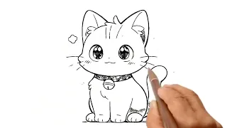 how to draw a cute cat easy|I how to draw cats and kittens