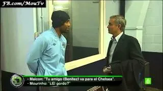 Mourinho y Maicon comentan con sorna el que Benitez vaya a entrenar al Chelsea