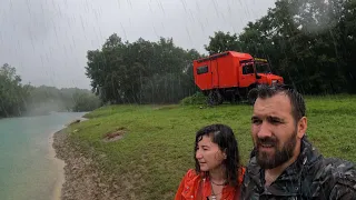 WE WERE CAUGHT IN A SEVERE RAINSTORM IN THE CAMP