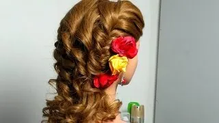 Romantic curly hairstyle with twist braid.