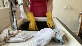 ASMR Mummy Hand Washing Bras Wearing VGO Unlined Household Rubber Gloves Relaxing Sounds