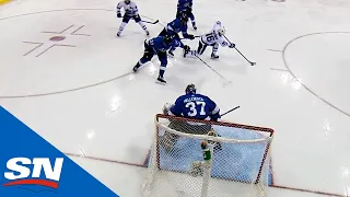 Mitch Marner Dangles Puck Between Dustin Byfuglien’s Legs Before Pass to John Tavares