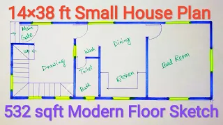 14x38 ft small house floor plan||small floor sketch||ghar ka naksa||532 sqft modern house design