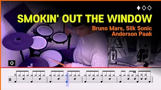 Smokin' Out The Window - Bruno Mars, Anderson  Paak, Silk Sonic (♦︎♢♢)  Drum Cover with Sheet Music